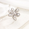 Polished silver floral C-shaped adjustable ring with six-petal flower design in metal - Six-Petal Flower Design (jz093) / Steel