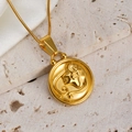 18K gold plated stainless steel zodiac necklace with vintage relief pendant and snake chain - Virgo
