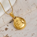 Golden Sagittarius zodiac coin necklace with embossed bow detail on snake chain - Sagittarius