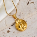 Aquarius 18K gold-plated zodiac necklace featuring a round pendant on a rope chain - Aquarius