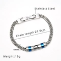 Detail of 8mm stainless steel Cuban box chain with blue star cylinder and dimensions - Pentagram Blue Style (Q-01A)