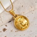 Pisces zodiac 18K gold-plated stainless steel necklace with round embossed pendant - Pisces