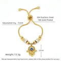 Bracciale regolabile in acciaio inossidabile placcato oro 18K con mano di Fatima e occhio blu - Malocchio Oro