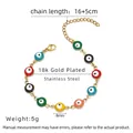 Detail of 18k gold plated stainless steel evil eye bracelet with colorful enamel charms - 18K Gold / Gold with Multi-color