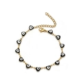 Bracciale dorato con ciondoli a cuore nero, malocchio e chiusura a moschettone regolabile - Nero