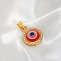 Golden red Evil Eye pendant necklace with sparkling white crystals on silk background - Pendant Only / Gold (Red Eyes)