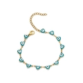 Bracelet doré avec douze breloques en forme de cœur en émail bleu et chaîne de réglage - Bleu clair