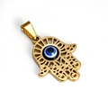 Pendentif Main de Fatima en acier doré avec œil bleu et motifs évidés élégants - Pendentif uniquement / Or Œil Bleu