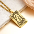 Golden tarot card pendant necklace with The World motif on a stylish cuban chain link - The World (Gold)