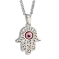 Hamsa Hand ketting met rode Evil Eye hanger in zilveren roestvrijstalen afwerking - Met Ketting / Staal Kleur Rood Oog