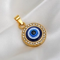 Golden evil eye pendant with white rhinestones on white silk, stainless steel necklace - Pendant Only / Gold Blue Eye