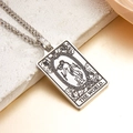 Vintage silver The World tarot card necklace with stainless steel rope chain - The World (Steel)
