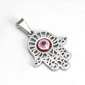 Hamsa Hand hanger in zilveren afwerking met een kleurrijke boze oog kraal - Alleen hanger / Staal Kleur Rood Oog