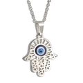 Zilveren roestvrijstalen Hamsa Hand hanger ketting met blauwe Evil Eye kraal - Met Ketting / Staalblauwe Ogen