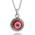 Collier avec pendentif œil maléfique rouge et cristaux sur une chaîne en acier inoxydable - Avec Collier / Couleur Acier Oeil Rouge