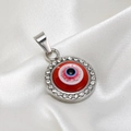 Collier en acier argenté avec pendentif œil maléfique rouge serti de cristaux brillants - Pendentif uniquement / Couleur Acier Oeil Rouge