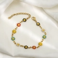 Elegante bracciale dorato con undici margherite colorate e chiusura a moschettone regolabile - Stile Margherita Colorata (XJ-S02)
