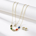 Golden double-layer necklace set with multi-colored rectangular zircon gemstones - Square Colored Zirconia Set (With Earrings)