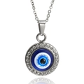 Collier en acier inoxydable avec pendentif œil bleu et cristaux étincelants - Avec Collier / Yeux Bleus Acier
