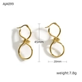 Detailed view of 18K gold-plated irregular twist earrings with size and weight metrics - Long Artistic Knot Style (XJA099)