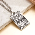 Silver stainless steel tarot necklace featuring The Sun pendant and Cuban link chain - The Sun (Steel)