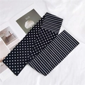 Black and white polka dot and striped silk scarf used as a stylish hair tie or wrist wrap - Striped Polka Dot Black