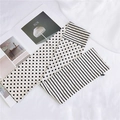 Polka dot and striped black-white skinny silk scarf for neck or hair styling - Striped Polka Dot Beige
