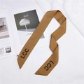 Brown satin narrow scarf with LCC letter print for wrist or handbag decoration - 90cm / LCC Brown