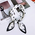 French style pleated silk scarf featuring black polka dots on white with scalloped edges - Pleated Polka Dot (White)