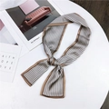 Vertical striped twilly scarf in black, white and brown for hair and handbag styling - Camel Vertical Stripe