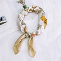 Equestrian print square silk scarf in ginger and dark green on white background - Yellow Equestrian Border