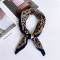 Navy and beige leopard print pleated square scarf with a satin finish on white background - Pleated Leopard (Beige Navy)