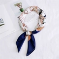 Navy blue and pink equestrian silk scarf featuring classic bit and saddle patterns - Navy Blue Equestrian Border