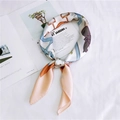 Sky blue equestrian print silk scarf with classic buckle patterns on white background - Pink Equestrian Border