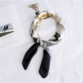 Elegant 70cm square silk scarf with black and gold equestrian print on creamy white - Black Equestrian Border