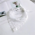 Elegant white lace triangular scarf featuring floral embroidery and scalloped edges - White Lace Print