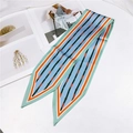 Elegant narrow twilly silk scarf with blue and orange geometric belt buckle patterns - Belt Pattern Blue