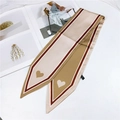 Elegant khaki silk ribbon scarf with heart print and red stripes for handbags and hair - Single Heart Khaki