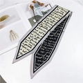Elegant black and white silk twilly scarf with retro script letters and pointed ends - Letter Print Black Beige