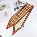 Polyester twilly scarf in orange and green plaid pattern for handbags and hair styling - Colorful Grid Orange Yellow