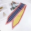 Polka dot twilly silk scarf with navy blue and pink borders for handbag decoration - Circle Polka Dot Navy Yellow