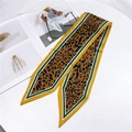 Ginger yellow leopard print satin skinny scarf with green border for neck or bag handle - Small Leopard Coffee