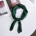 Elegant dark green satin square silk scarf tied in a stylish bow for professional women - 70cmx70cm / Green