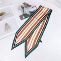 Striped skinny silk scarf with orange and burgundy tones for bags or hair styling - Stripe Orange Green