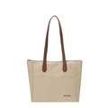 Borsa tote in tela stile giapponese con manici in pelle marrone e grande capacità - Cachi