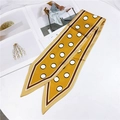 Mustard yellow polka dot narrow silk scarf with diagonal stripes and pointed ends - Large Polka Dot Yellow