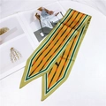 Elegant yellow skinny silk scarf featuring classic belt print and pointed ends - Belt Pattern Orange