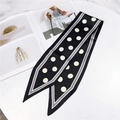 Polka dot silk scarf with pointed ends and geometric border design for hair and bags - Large Polka Dot Black