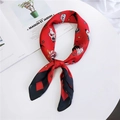 Chic vintage red and black square silk scarf with retro astronaut and rose patterns - 70cm / Astronaut Rabbit Red