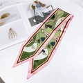 Narrow silk scarf with green paisley and equestrian prints for bags and neck - Rope Tassel Pink Green